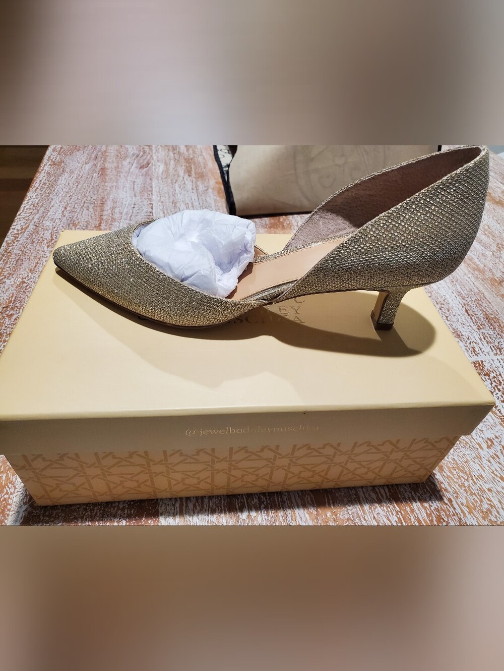 Badgley Mischka Gold D'Orsay Kitten Heel Pumps